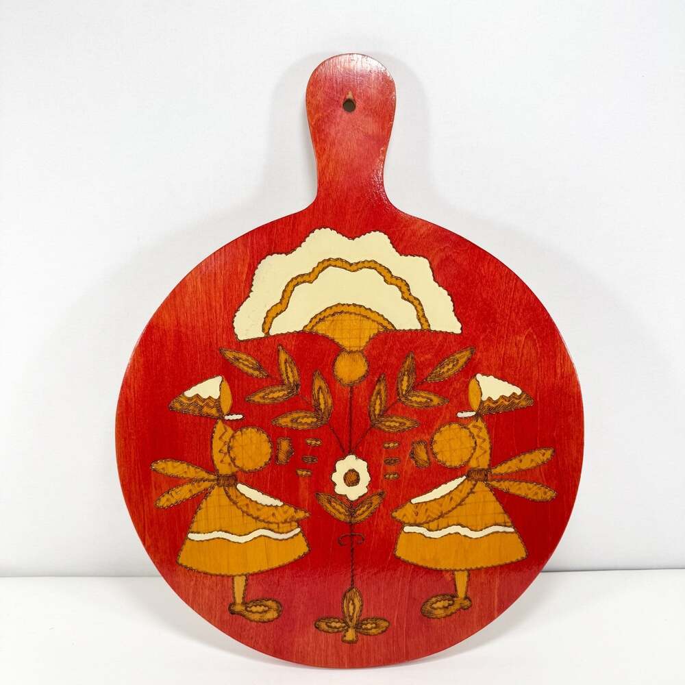 Vintage Dutch Girls Plaque Wall Hanging Folk Art Floral Ethnic Rustic Decor